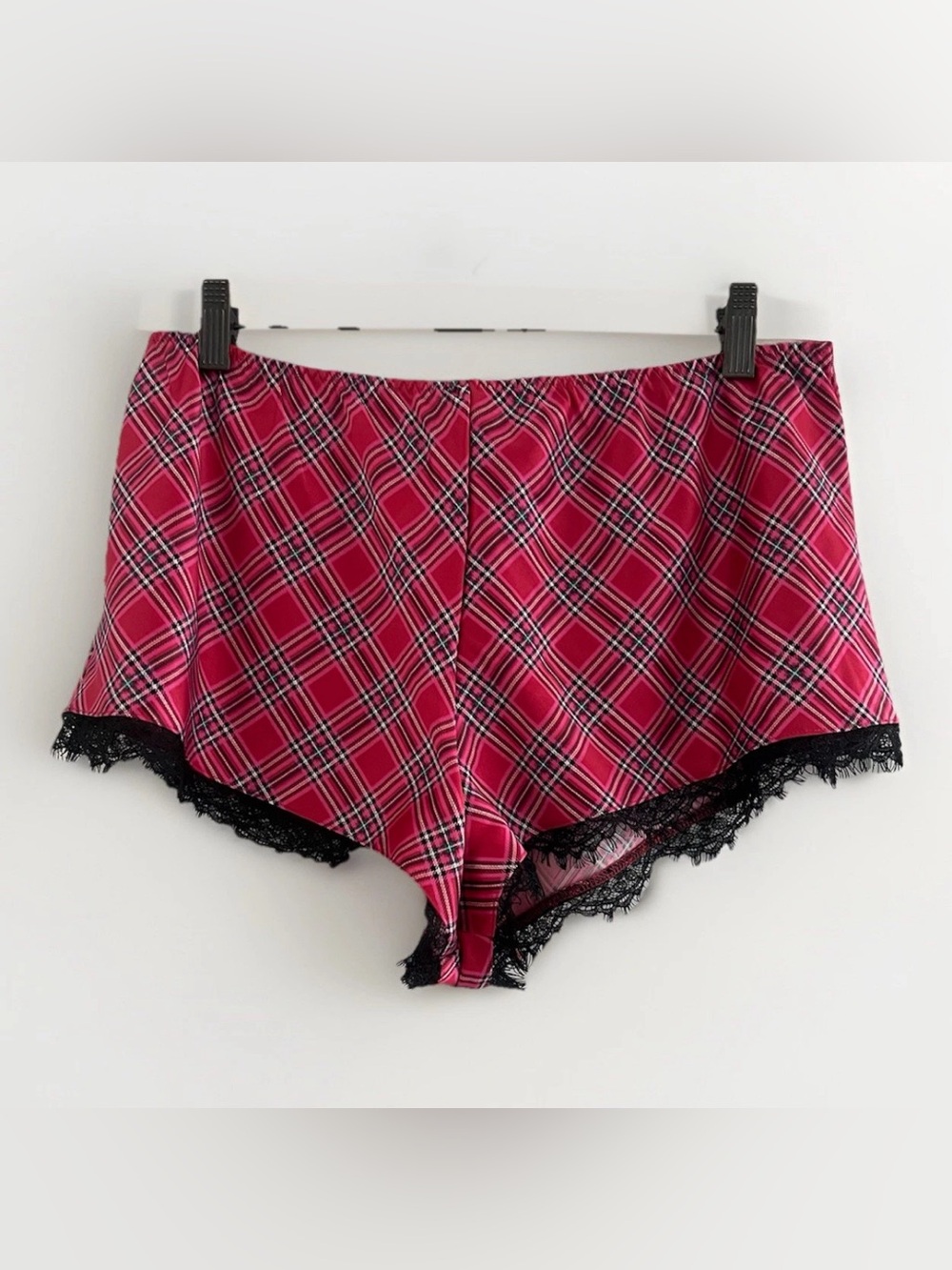 Victoria's Secret Red Plaid Lace-Trim Sleep Shorts Medium